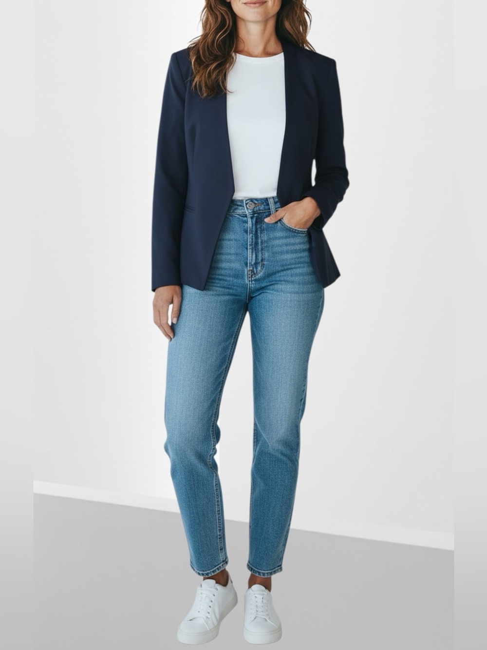 Theory Lanai Sevona Open Collarless Blazer Womens 12 Navy Wool $395